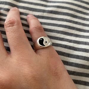 Yin Yang Silver Inlay Pinky Ring
